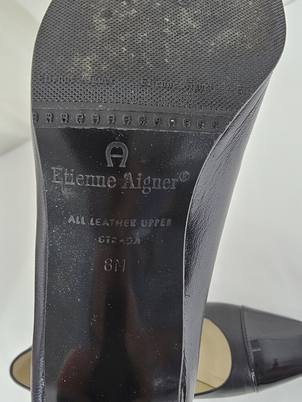 Etienne Aigner Strada Black Leather Cap Toe Block Heel Pumps - Picture 9 of 10